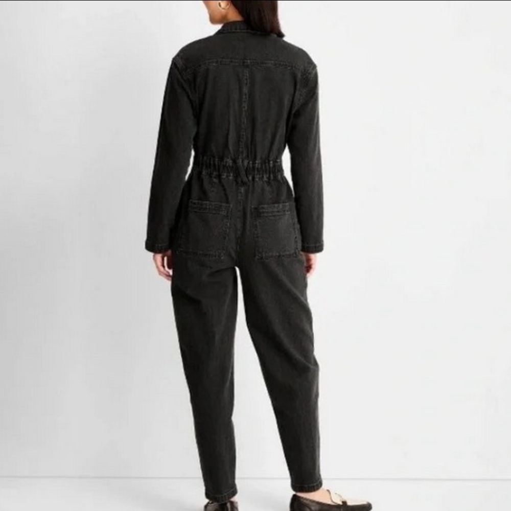 Universal Thread - Long Sleeve Denim Jumpsuit Black Utility Zip-Front - Picture 3 of 4